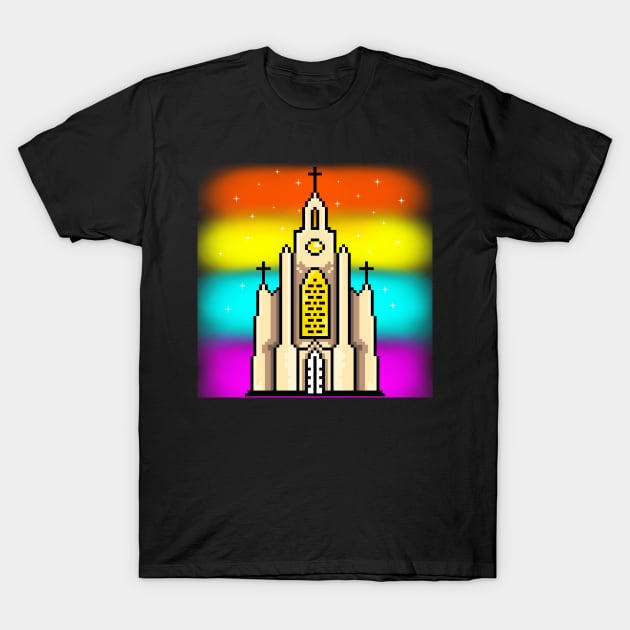 Rainbow church pixel art style T-Shirt by LEMONEKO